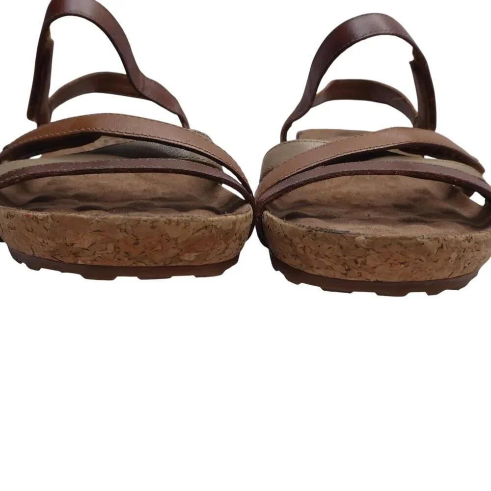 Walking Cradles Karen Brown Leather Open Toe Strappy Wedge Heel Sandals Womens 7